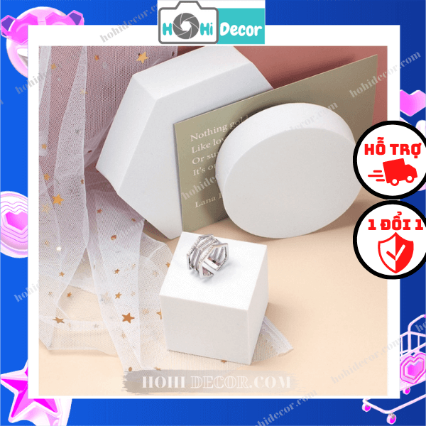 Khối Hình Học Chụp Ảnh Bằng Xốp Mịn, Hình Hộp Trắng Decor Chụp Ảnh Sản Phẩm Hình Vuông, Chữ Nhật, Tròn - Shop Hohi Decor