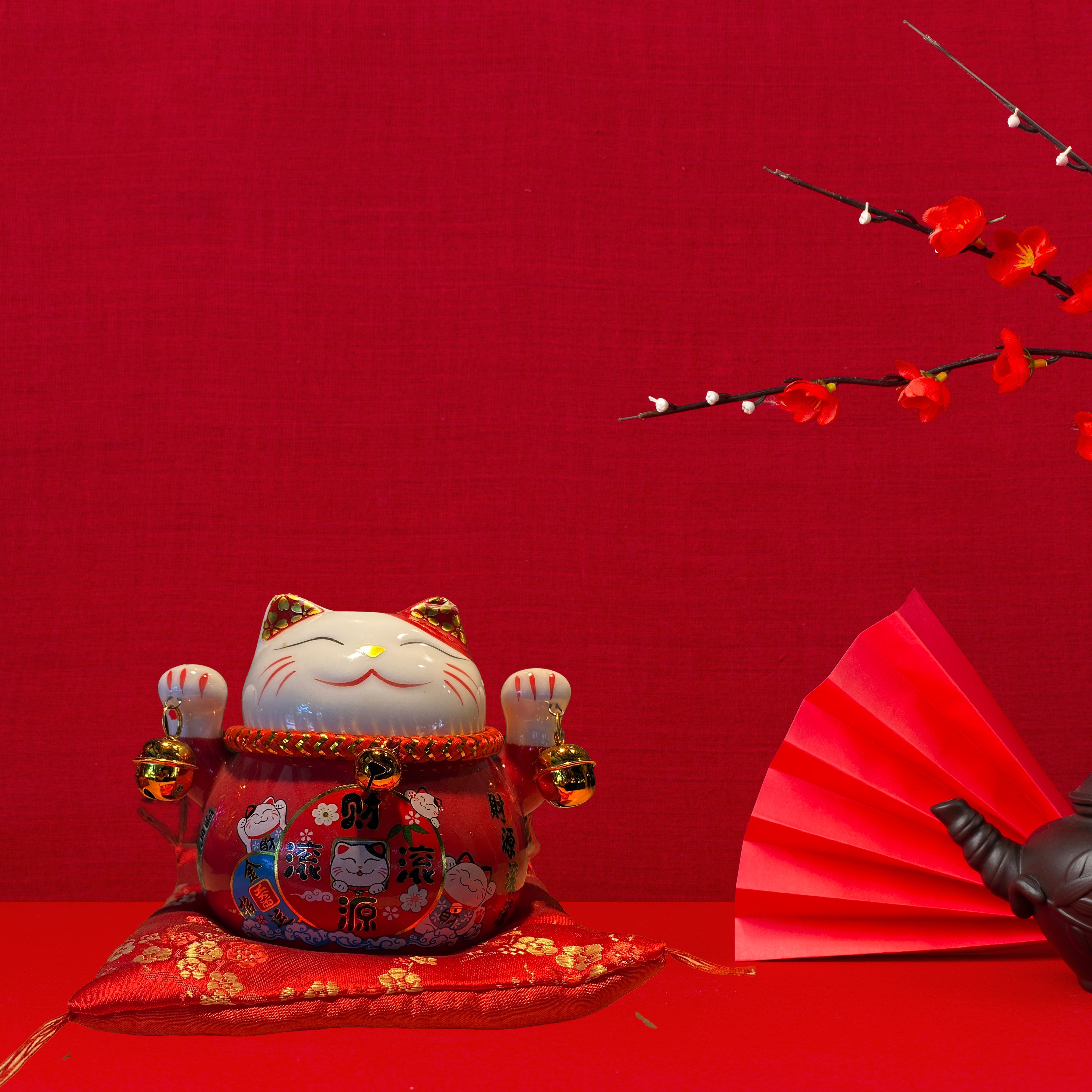 Tượng gốm mèo thần tài 12cm