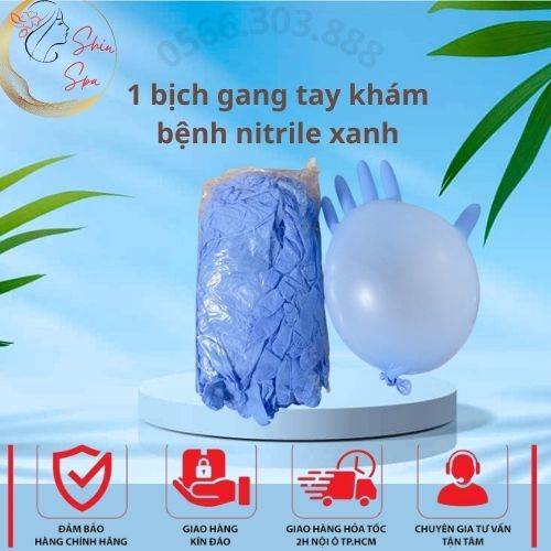 Bịch gang tay y tế | 1 bịch gang tay khám bệnh nitrile xanh không bột 100 chiếc vvv