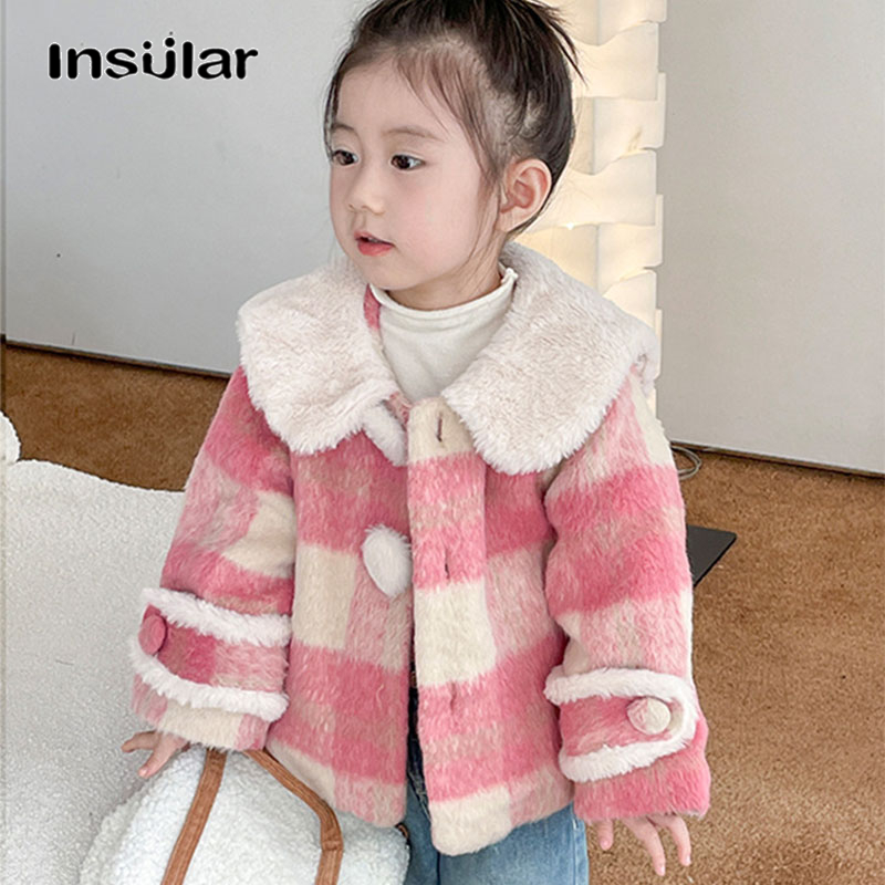 Insular cô gái kẻ sọc màu hồng áo khoác jacket thời trang mùa đông cho trẻ em mới Dày Phong Cách Hàn Quốc thoải mái và ấm áp áo khoác Jacket bông