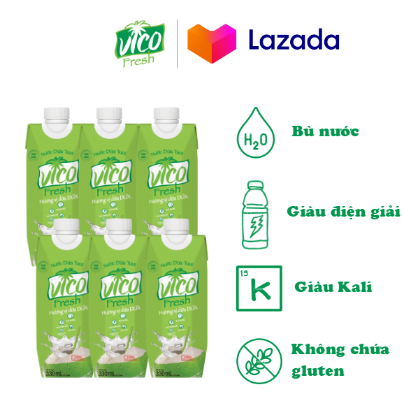 Combo 6 hộp nước dừa vico fresh 330ml - vị dứa