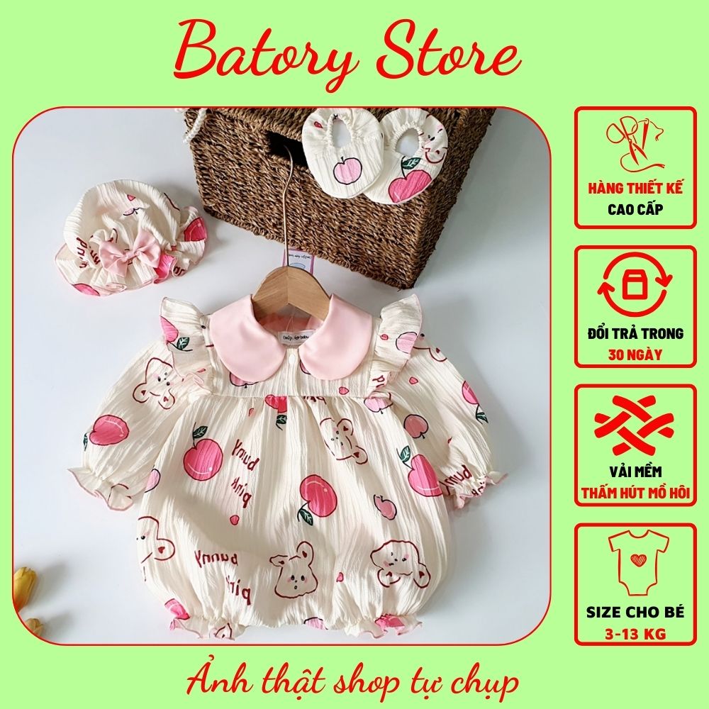Váy Đầm Thiết Kế Body Thỏ Trái Đào Cho Bé Gái Trẻ Sơ Sinh 1 Tuổi Cotton mềm mại mát mẻ BATORY STORE Cửa hàng quần áo trẻ em