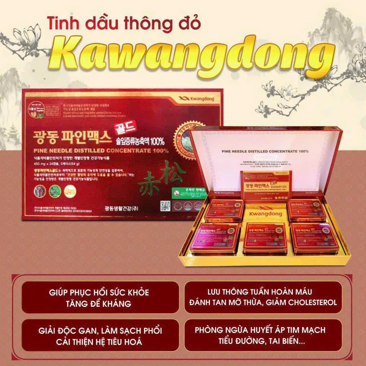 Tinh dầu thông đỏ hàn quốc Kwangdong, hộp quà tặng cao cấp 120 viên