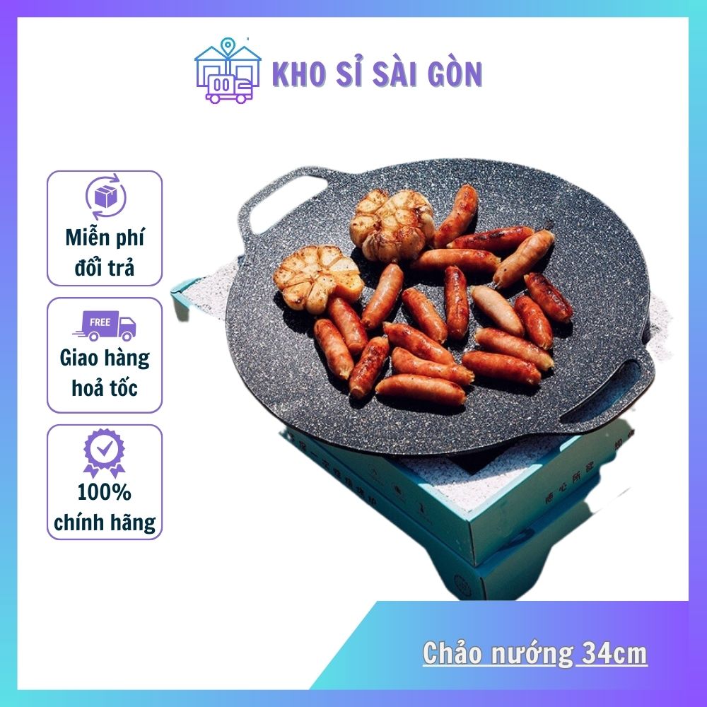 Chảo đá nướng không dầu hàn quốc size 34cm, chảo nướng đa năng chống dính chống gỉ cao cấp