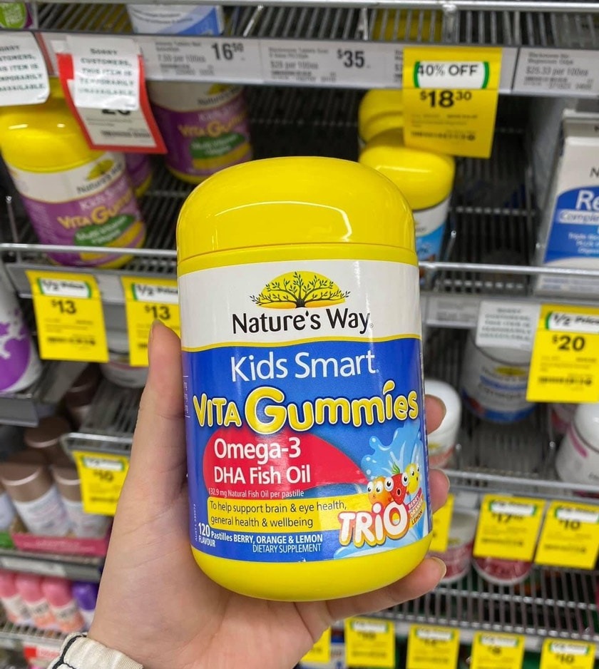 Kẹo Nature’s Way Kids Smart Vita Gummies Omega 3 Fish Oil Trio cho trẻ em - 120 viên