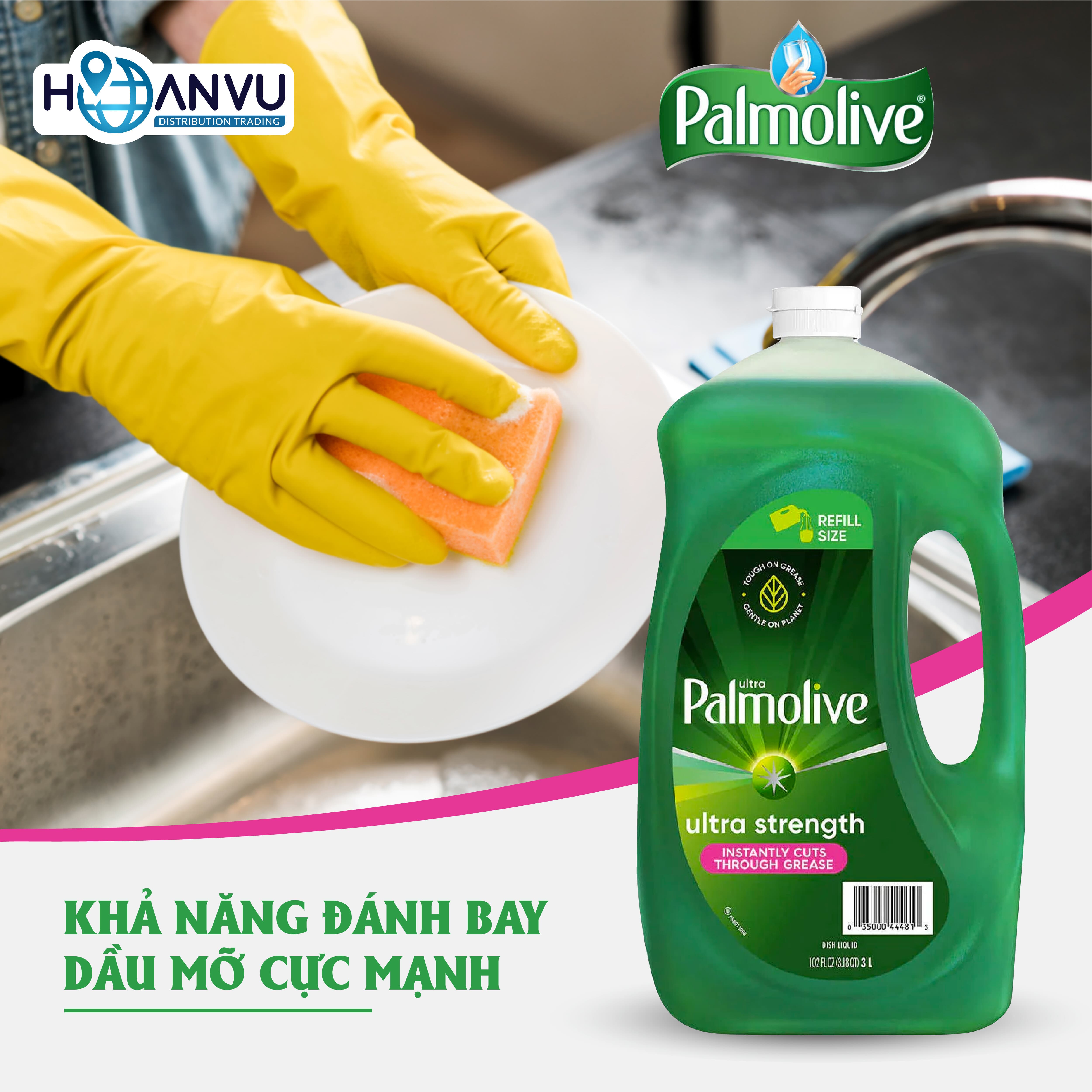 Dung dịch làm sạch chén bát Palmolive Ultra_Strength dung tích 3L