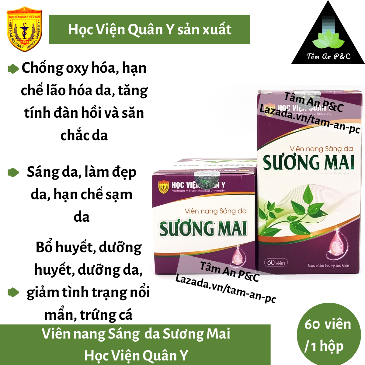 (Combo 2 Hộp) Viên uống trắng sáng da Sương Mai Học viện Quân Y- Giúp trắng da, sáng da, mịn da- CHÍNH HÃNG HỌC VIỆN QUÂN Y 4
