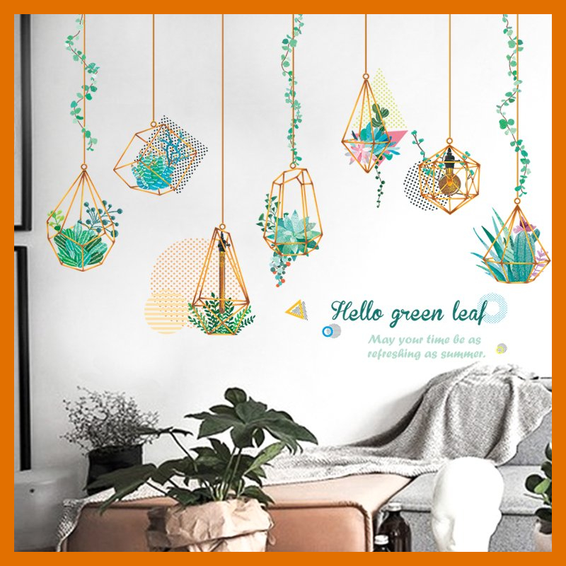Decal dán tường giỏ hoa treo mẫu hàn QR9087 trang trí phòng ngủ phòng khách
