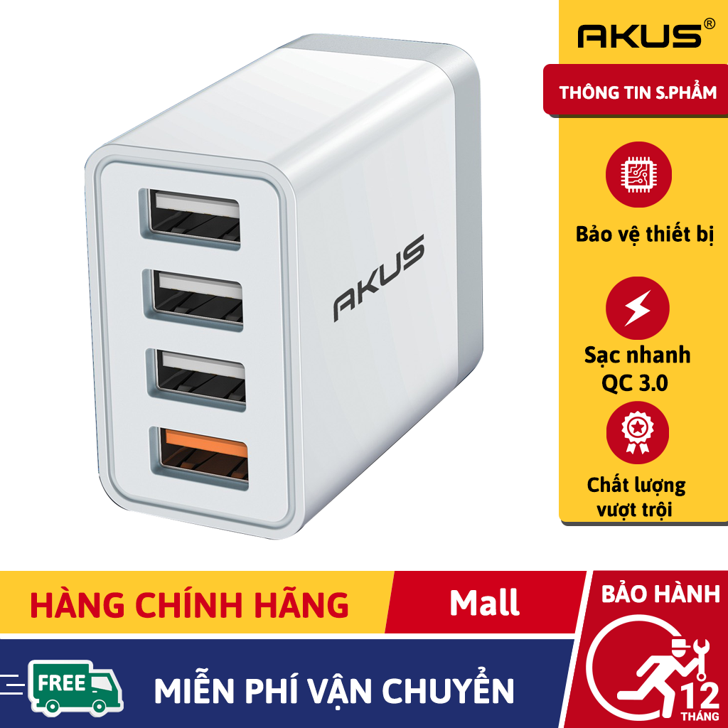 Củ sạc nhanh 4 cổng qc3.0 akus-s120 - hàng chính hãng