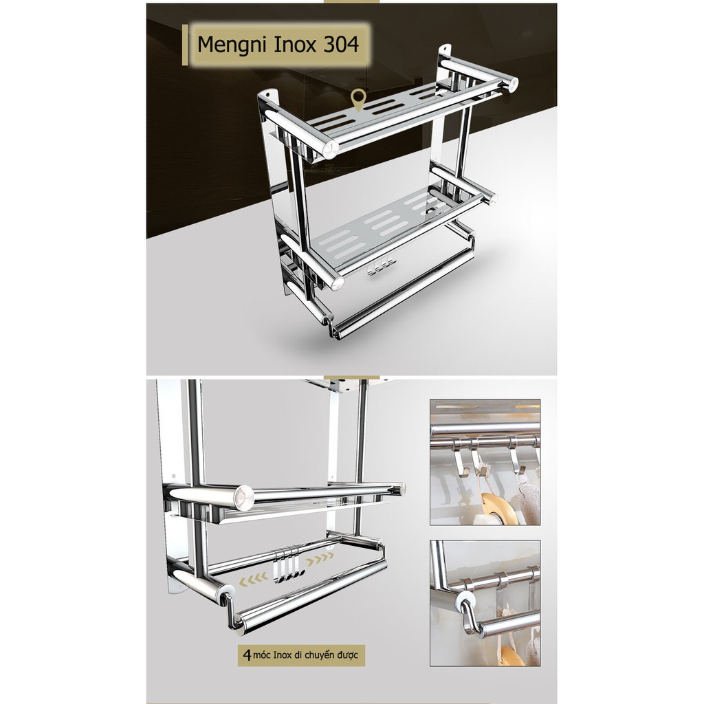 Kệ treo khăn tắm inox 3 tầng Giá Inox treo khăn tắm 3 tầng dán tường không cần khoan đục