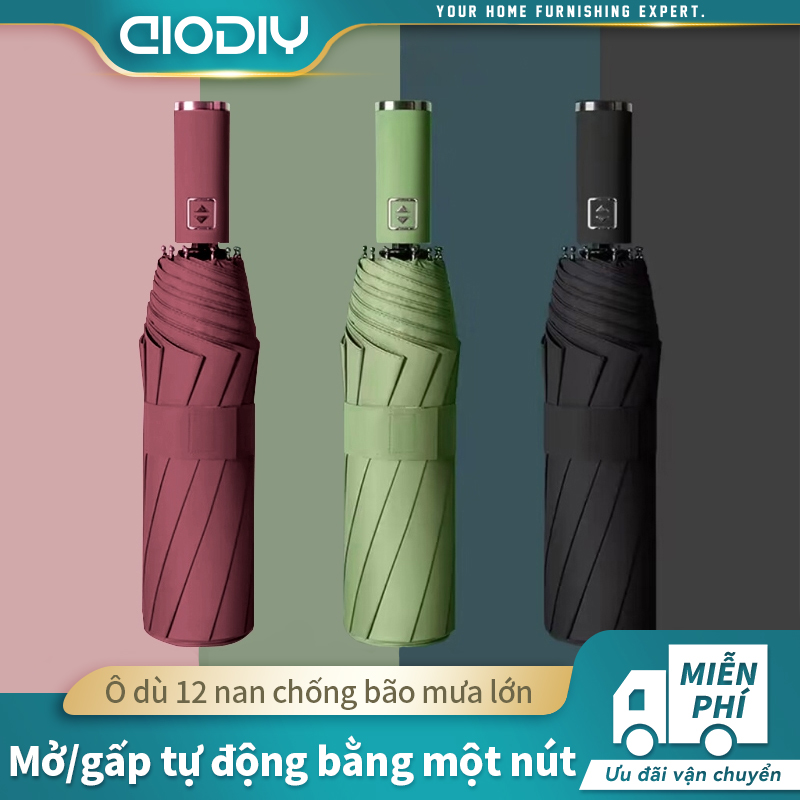 AIODIY 12 Nan Dù gấp gọn tự động-Dùng được cả trời mưa và nắng ô che mưa gấp gọn-chỉ cần bấm 1 nút để mở/xếp