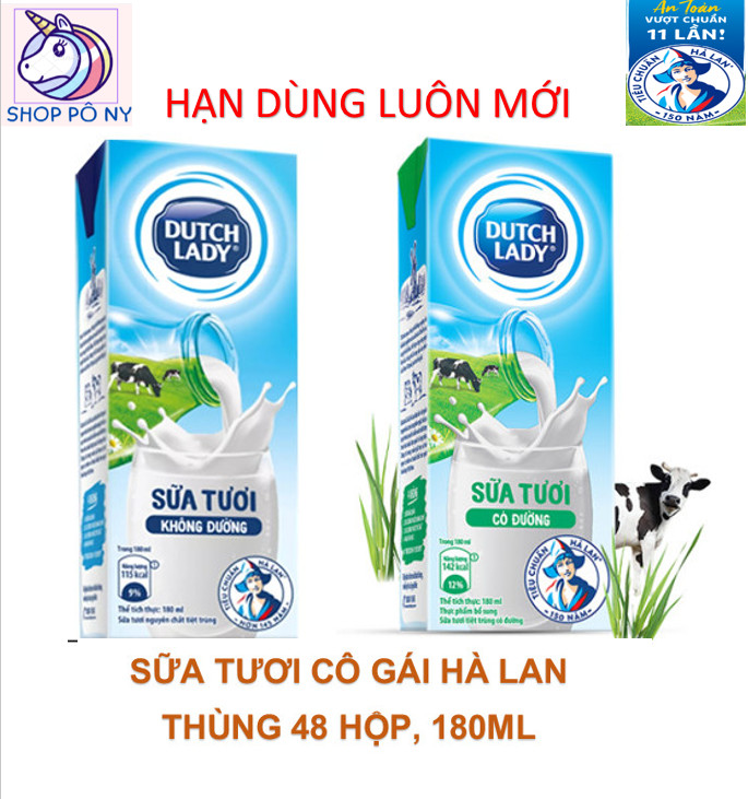 Sữa tươi, sữa cô gái hà lan,sữa không đường, sữa có đường, sữa hộp 180 ml, cô gái hà lan, thùng 48 hộp.