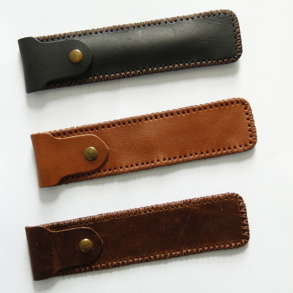 Bao da đựng bút da bò handmade loại nắp bấm