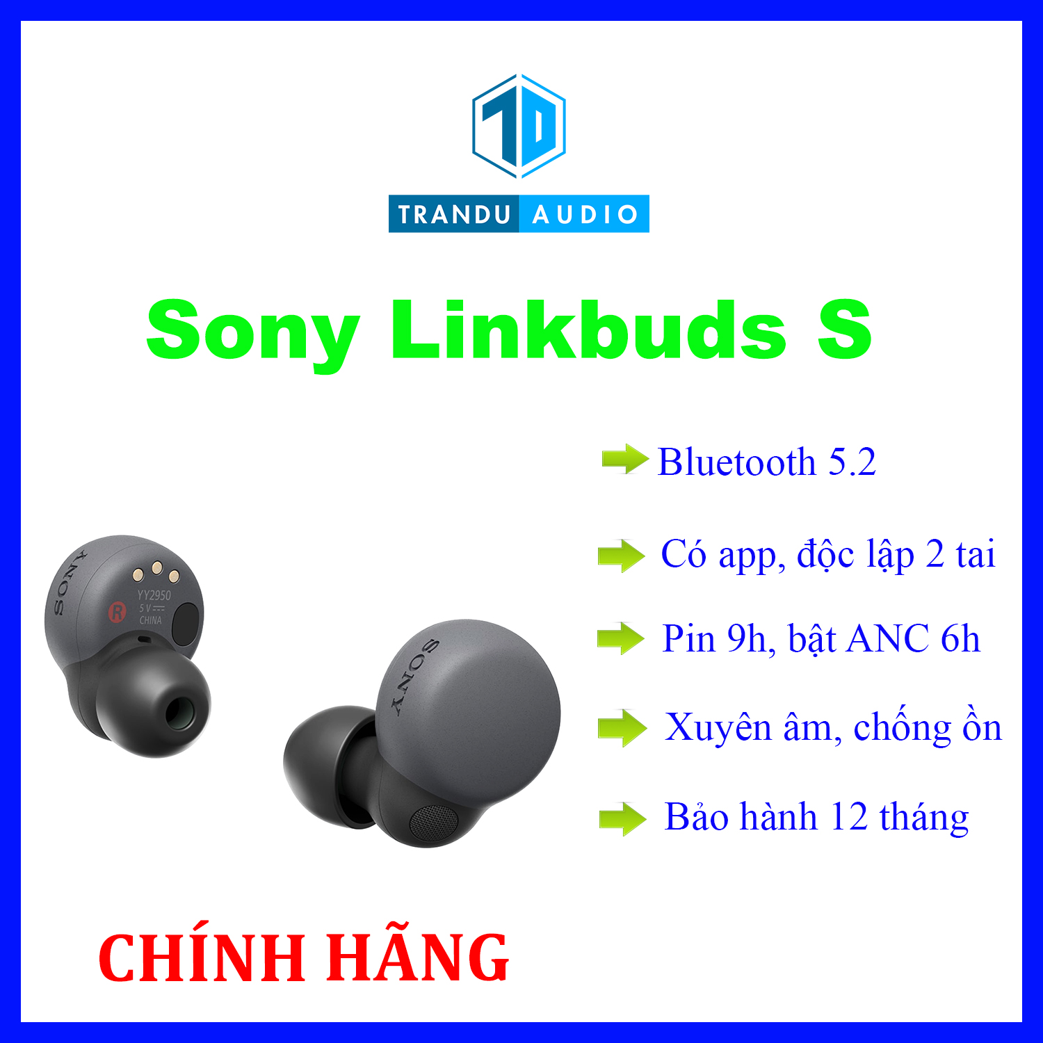 Tai nghe true wireless chống ồn sony linkbuds s , new seal, chính hãng, bảo hành 12 tháng | trần du audio