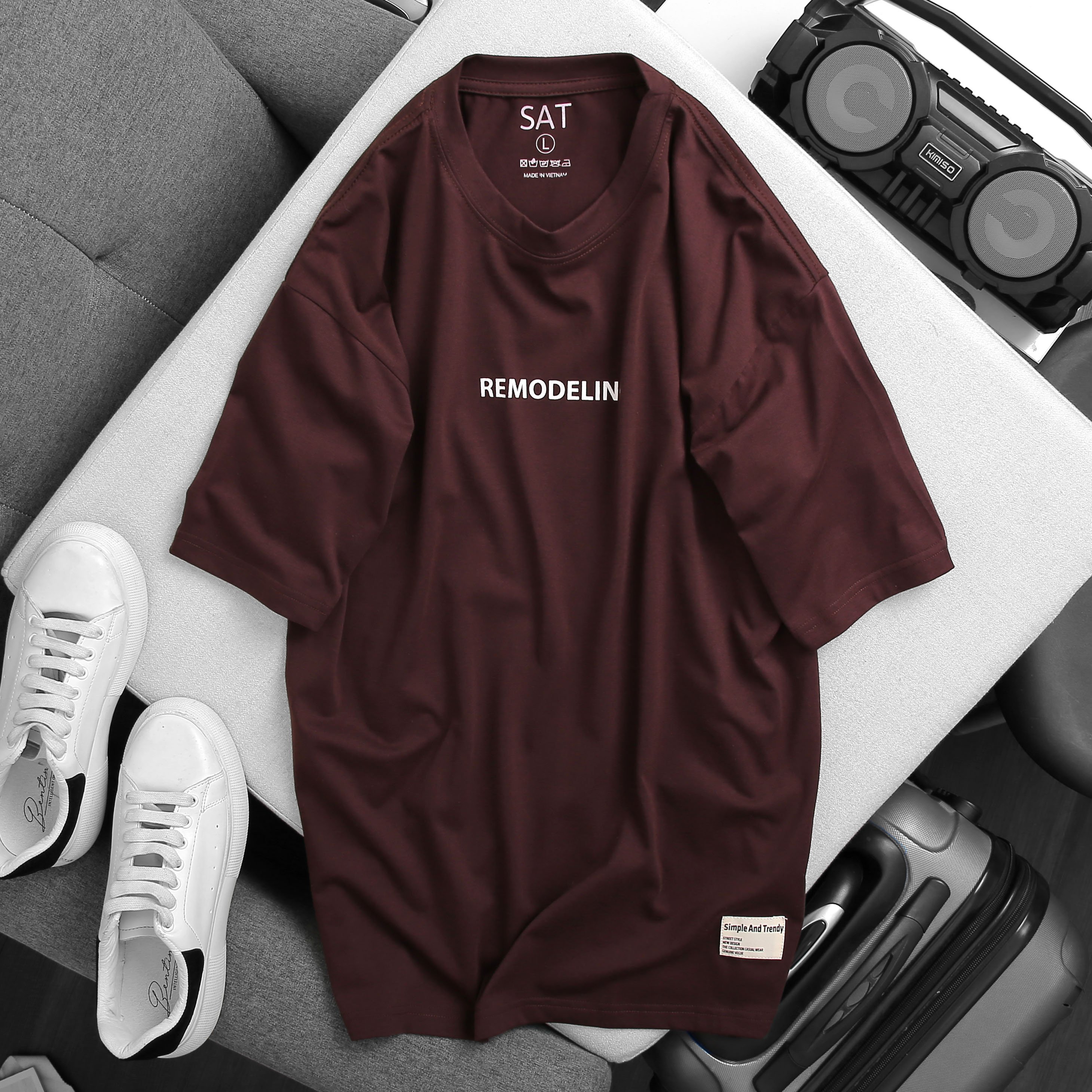 Áo unisex remodeling màu nho cotton cao cấp - sat