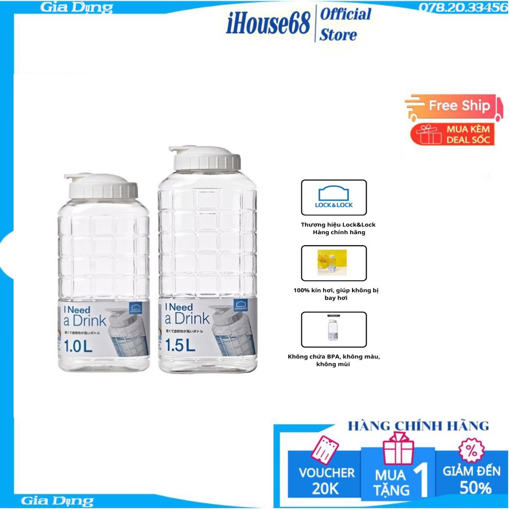 Bình nước Jug Lock&Lock 1.0L- 1,5 L - Nắp màu trắng - HAP810