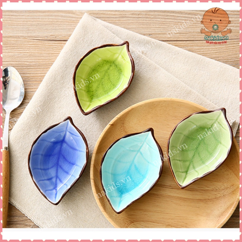 Đĩa sứ đựng gia vị hình chiếc lá - khay chén bát nhỏ đựng nước chấm để bàn ăn bằng sứ