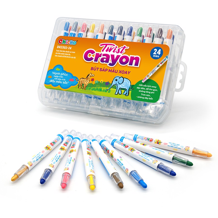 Bút Sáp Màu Xoay Twist Crayon 24 Màu - Hộp Nhựa PP - Duka