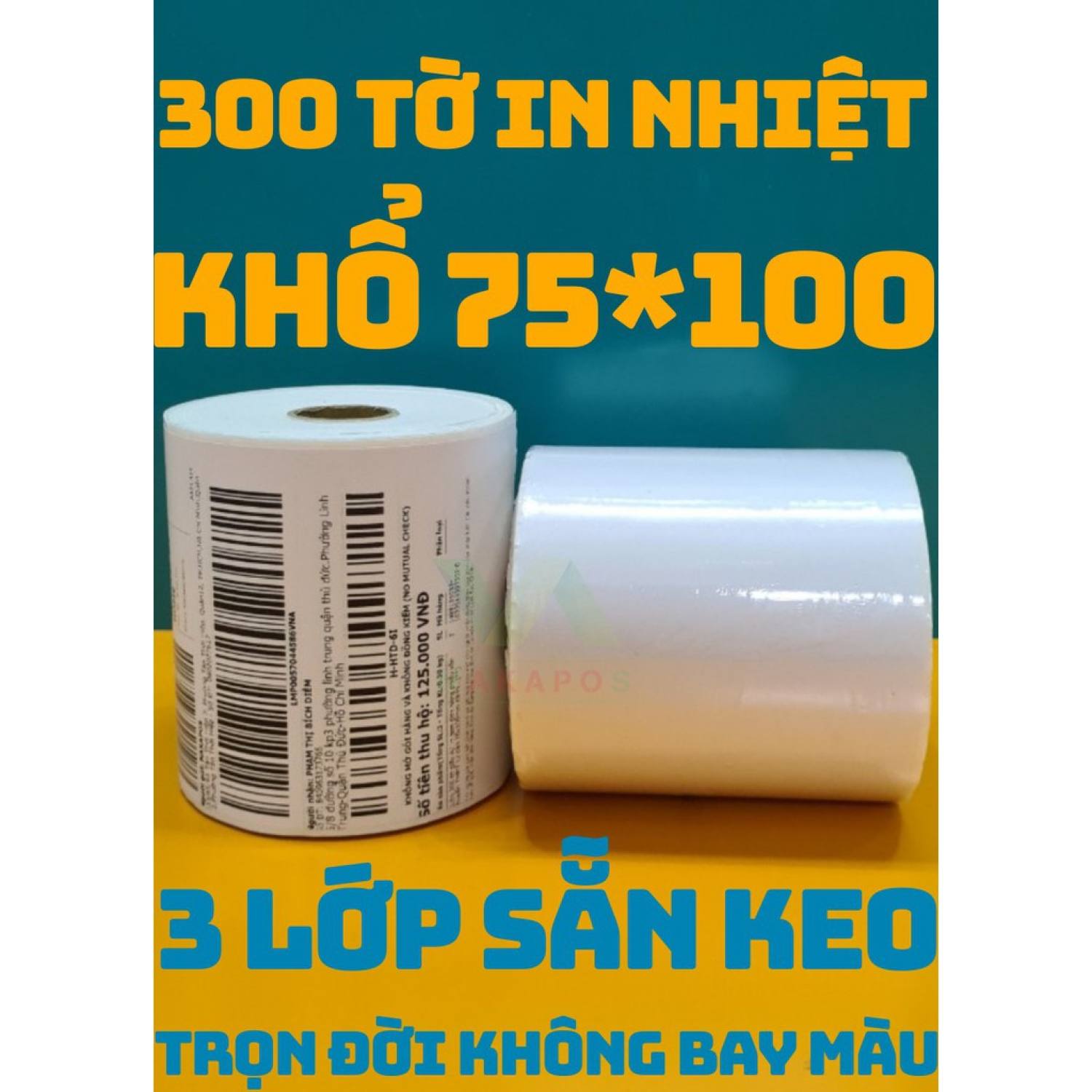Combo 10 cuộn giấy in nhiệt khổ a7 75x100mm in đơn hàng in nhiệt có sẵn lớp keo dán