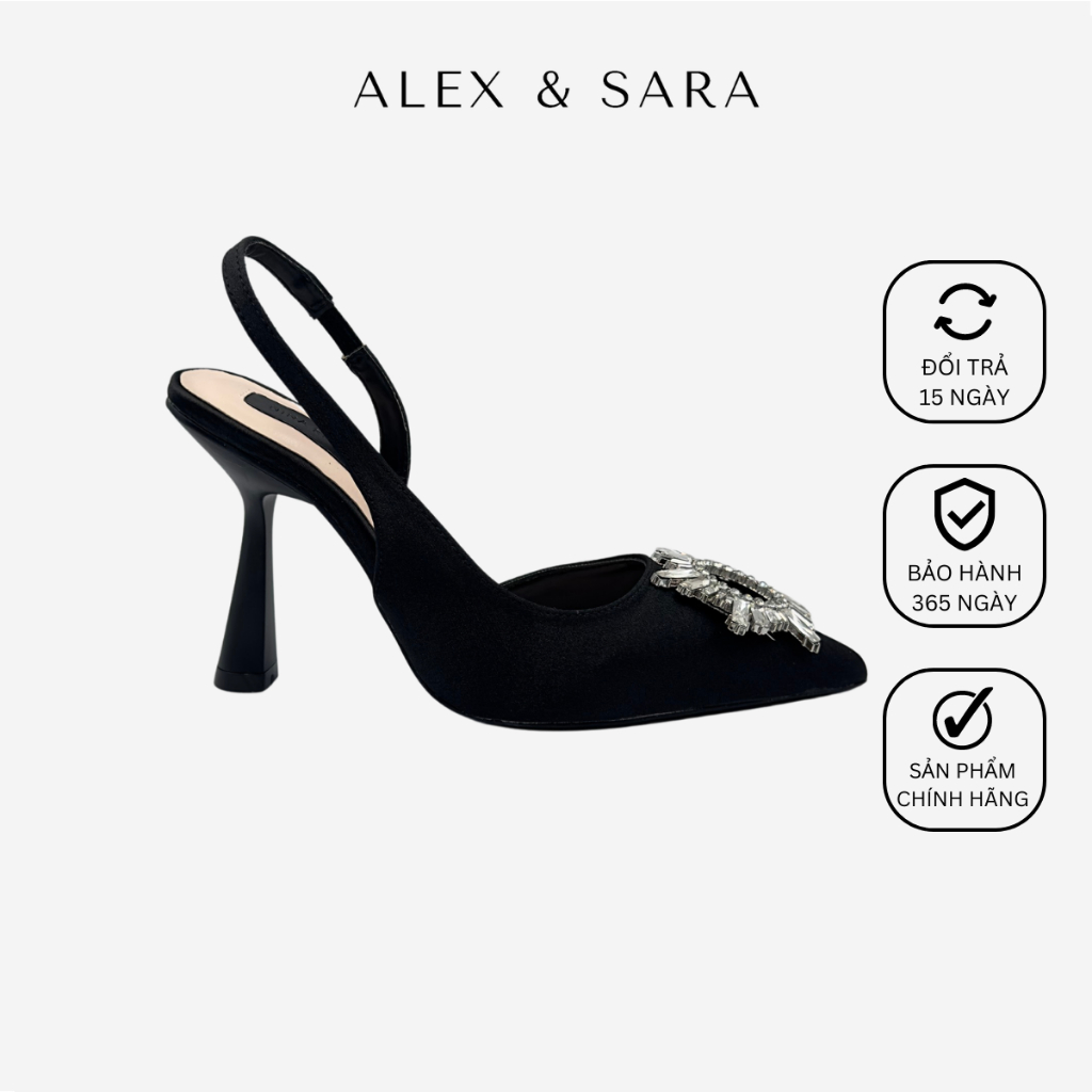 Giày cao gót Slingback nữ bít mũi, mũi nhọn hở gót 8,5cm đính đá Aria sang trọng phù hợp đi tiệc, đi chơi | ALEX & SARA AL05