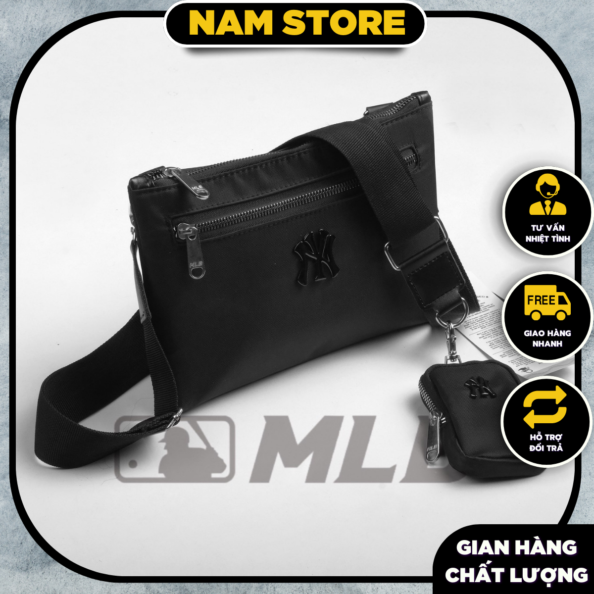 Túi đeo chéo nam nữ MLB Two-way Crossbody Bag New York Yankees Black Full bao bì MLB có túi Tiddy siêu cute đi kèm