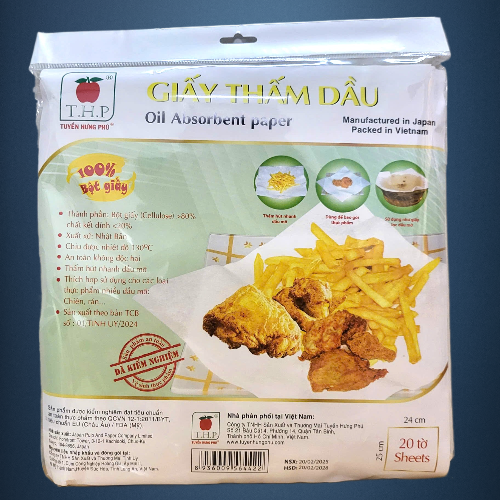 THP - Túi 20 tờ / 25x24 cm - GIẤY THẤM DẦU TUYỀN HƯNG PHÚ Oil Absorbent Paper