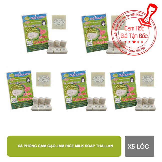 Combo 5 lốc xà phòng cám gạo thái lan jam rice milk soap