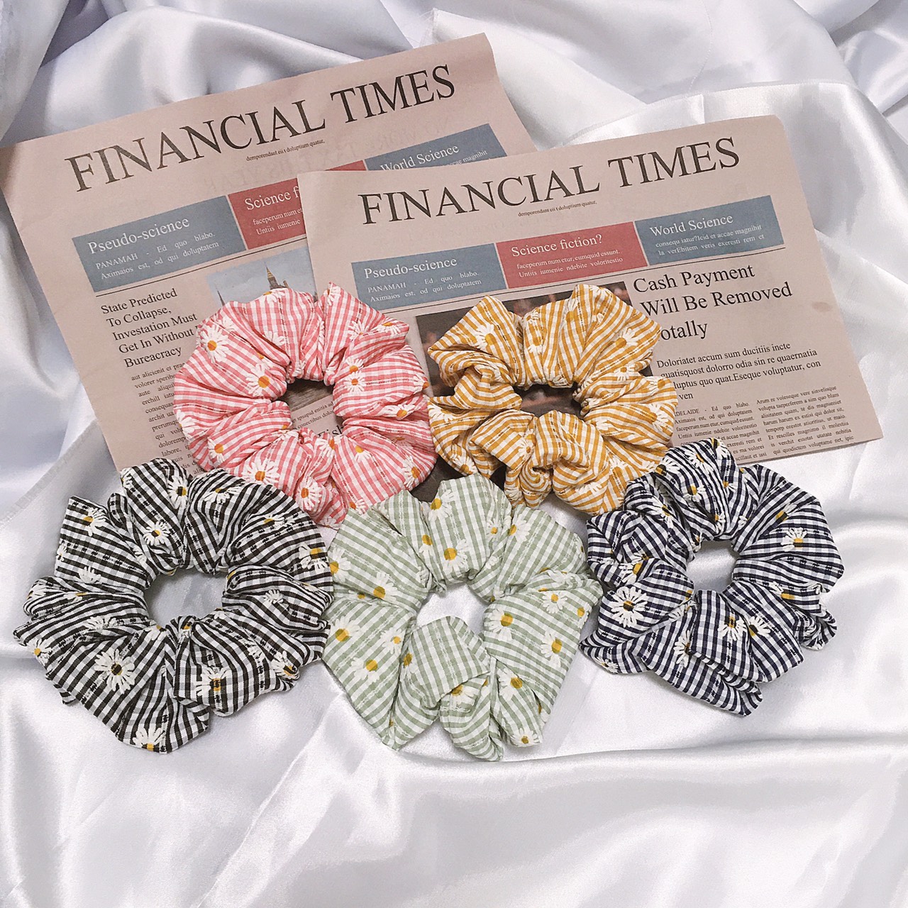 [HCM]CỘT TÓC SCRUNCHIES CARO CÚC VÂN KIM TUYẾN - CỘT TÓC HOTTREND