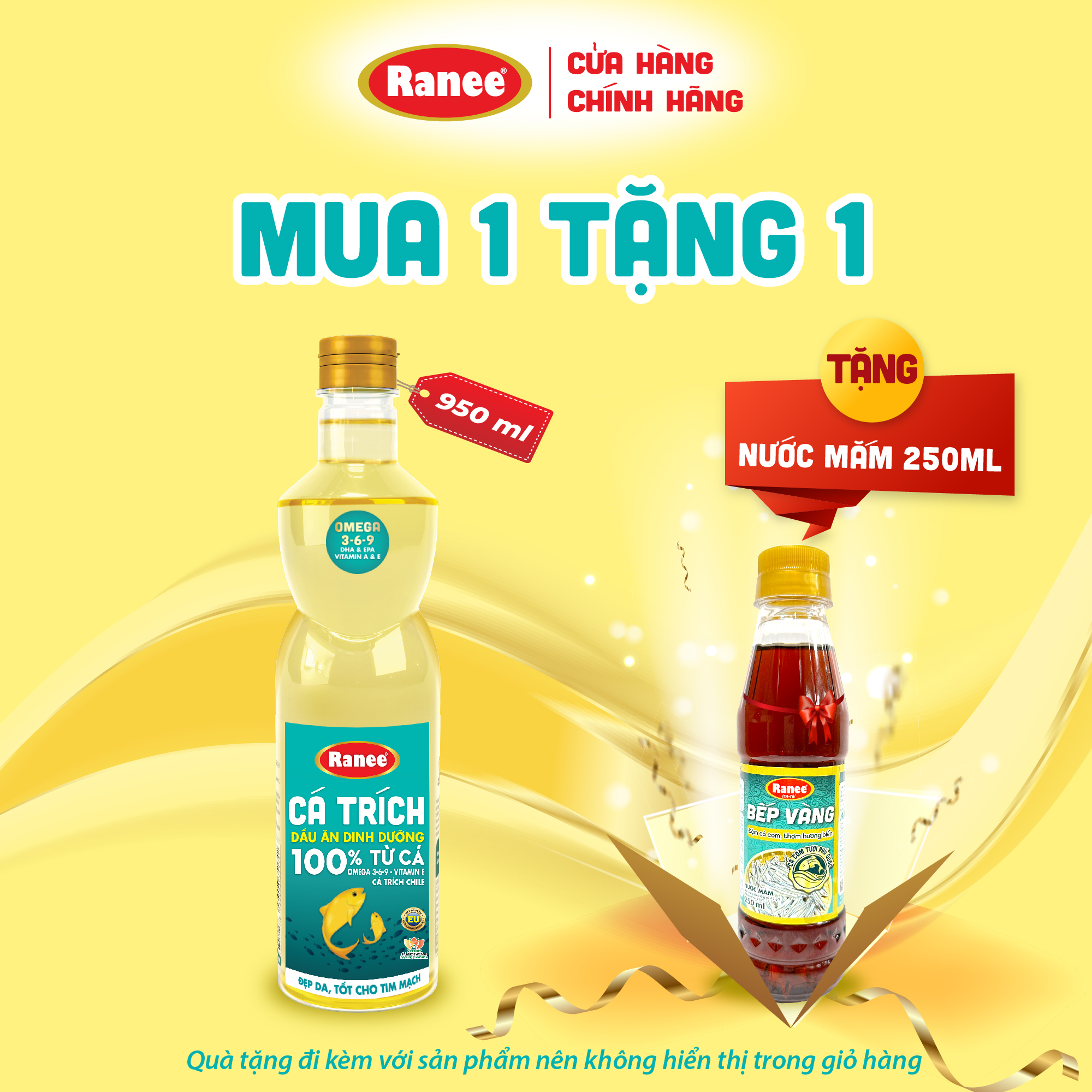 Dầu ăn ranee cá trích 950ml + tặng kèm nước mắm 12n 250ml