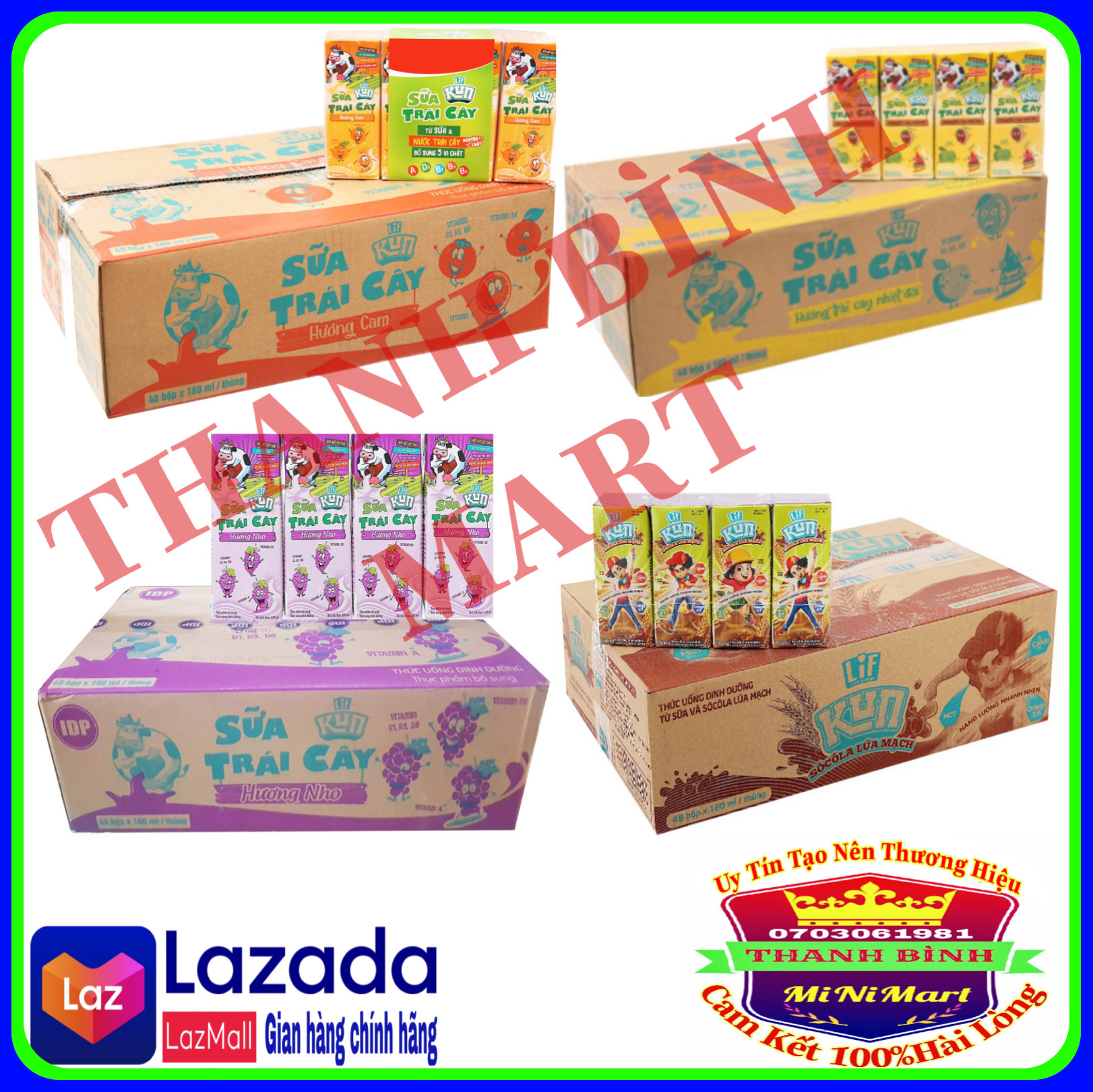 Thùng sữa trái cây lif kun 48 hộp x180ml có 4 loại hương vị