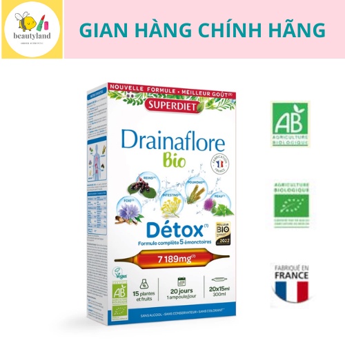 Thải độc hữu cơ 5in1 Detox Drainaflore Bio Pháp 20 ống