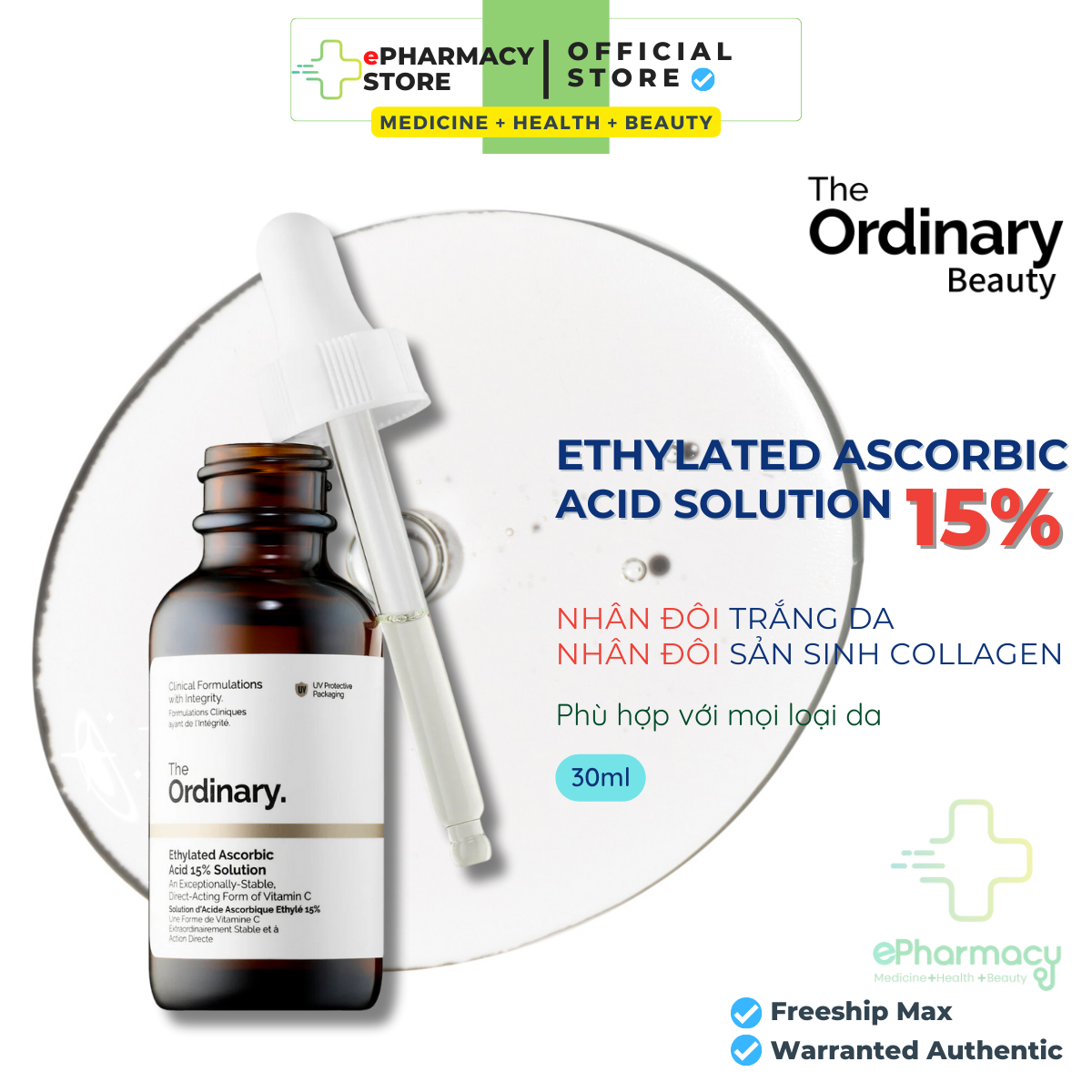 Serum The Ordinary Ethylated Ascorbic Acid 15% Solution Tinh chất dưỡng sáng, đều màu da