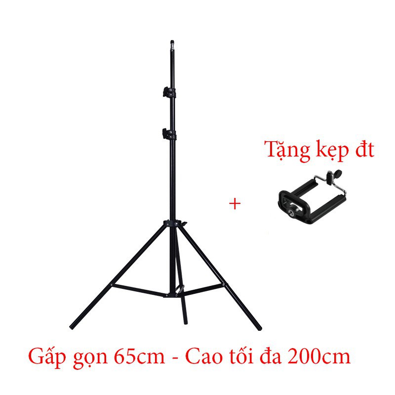 Chân đèn studio,giá đỡ 3 chân đa năng siêu cao 2 mét gắn đèn led, gắn điện thoại, máy tính bảng hỗ trợ livestream, quay video