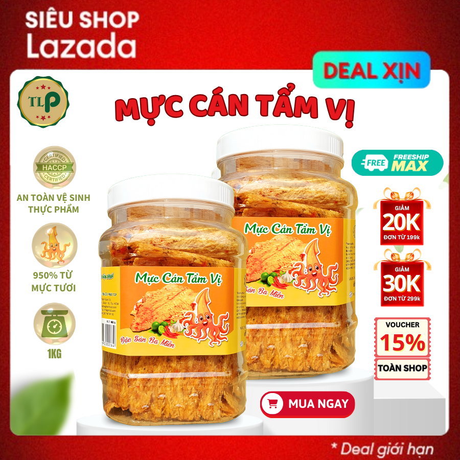 Mực cán tẩm vị tân lộc phát combo 1kg - mỗi hũ 500g