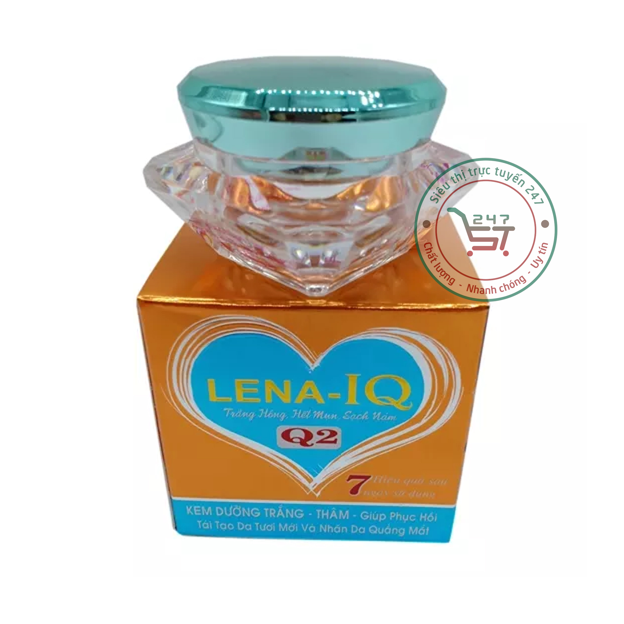 Kem dưỡng Trắng da mặt Tái tạo da mờ Nhăn Thâm quầng mắt Ngọc trai collagen Lena IQ (cam-xanh)