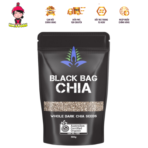 HEALTHY-Hạt chia hữu cơ dinh dưỡng túi đen Black Bag 500g, Nhập khẩu Úc, Ăn chay, Hỗ Trợ Giảm Cân, Ăn kiêng, Date xa