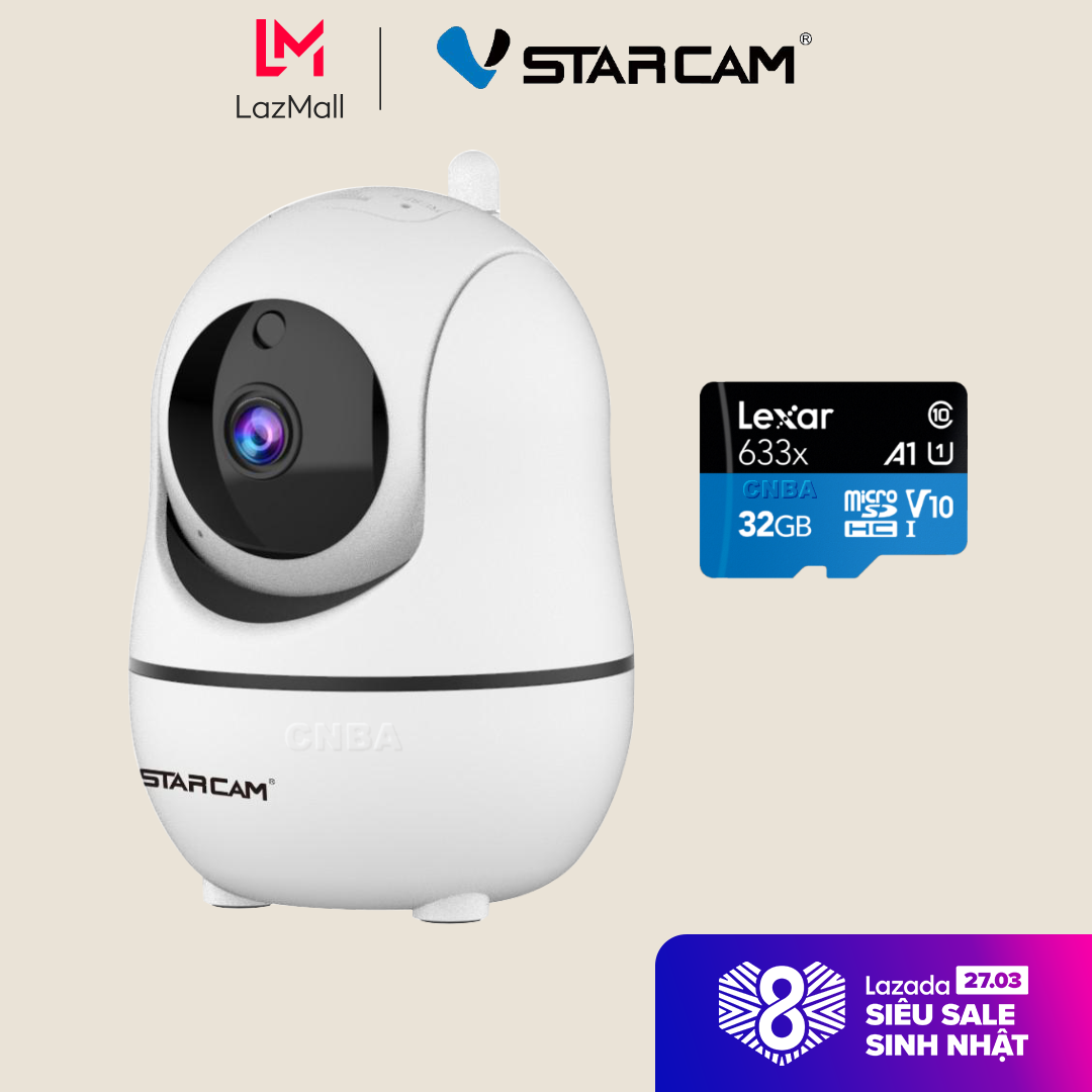 Camera wifi ip Vstarcam G45s Full HD 1080p 2MB, Dùng trong nhà , Hồng ngoại ban đêm, Kèm thẻ nhớ 32GB A1