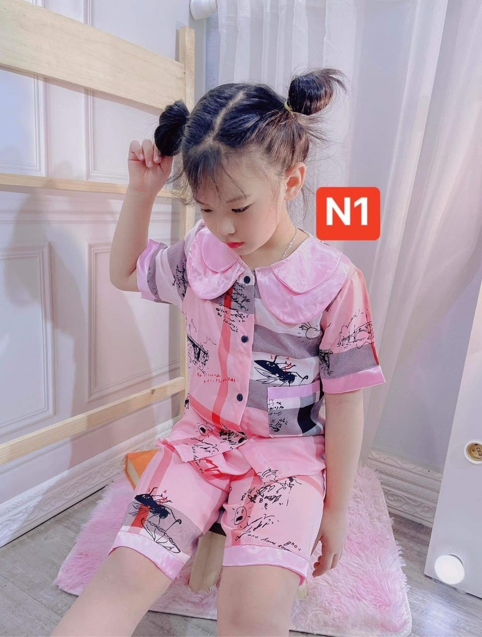 bộ pijama quần lửng lụa mango cho bé 9-21kg