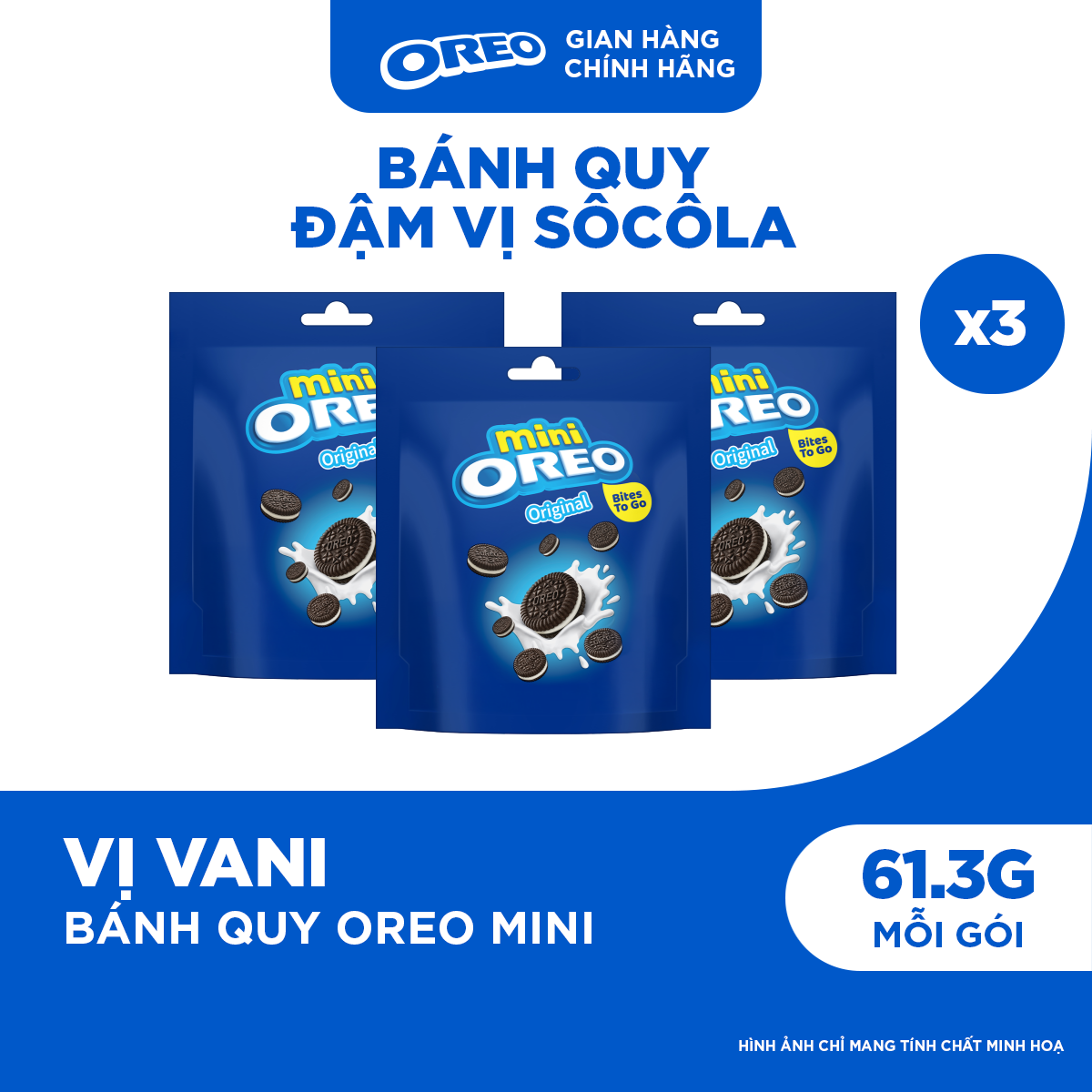 Combo 3 Gói Bánh Quy Oreo Mini Với Kem Vị Vani 61.3g