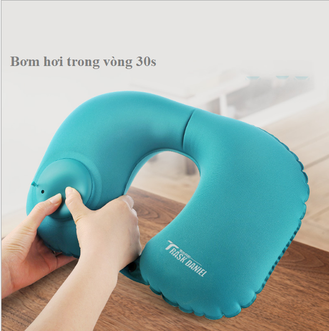 Gối chữ U bơm hơi kê cổ kê lưng  kèm túi tiện lợi E10