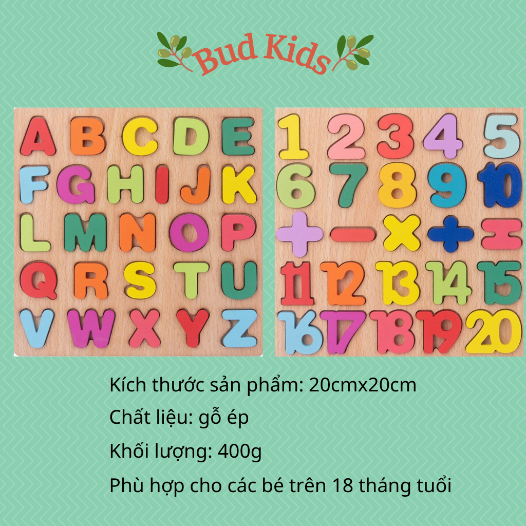Bảng học chữ cái cho bé tiếng việt thông minh bằng gỗ, bảng chữ cái tiếng anh ghép hình núm gỗ Bud K