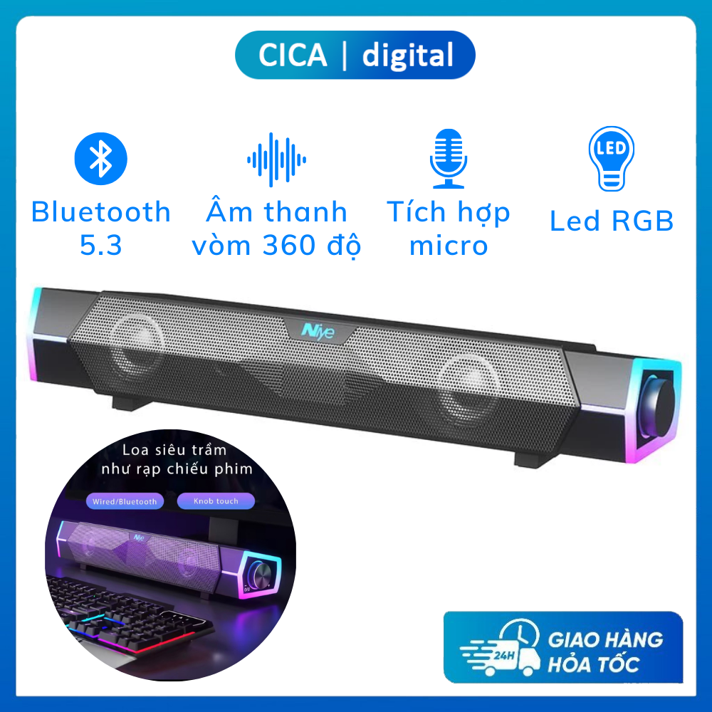 Loa Bluetooth Niye V18 Pro Âm Thanh Vòm, Tích Hợp Micro, LED RGB, Kết Nối Máy Tính, Điện Thoại, Laptop
