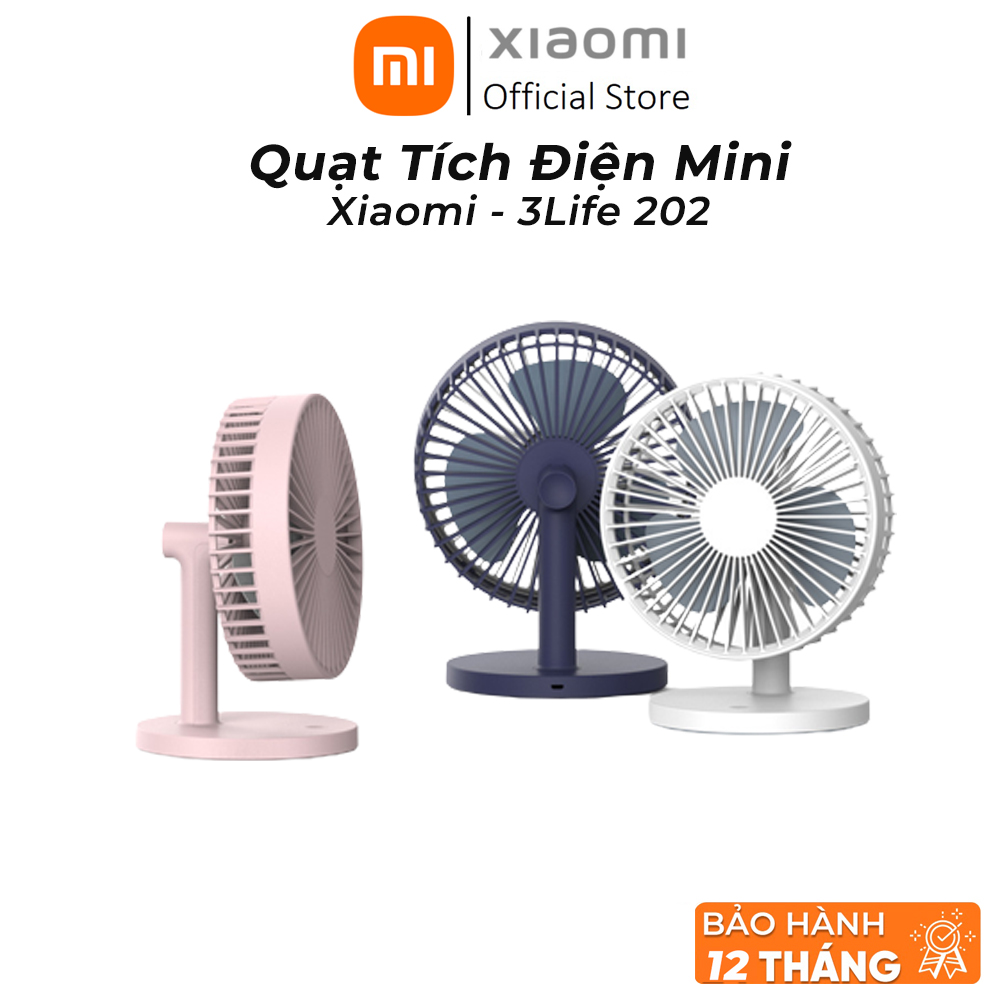 Quạt tích điện mini Xiaomi 3life 202, dung lượng pin 2000mAh 3 chế độ gió