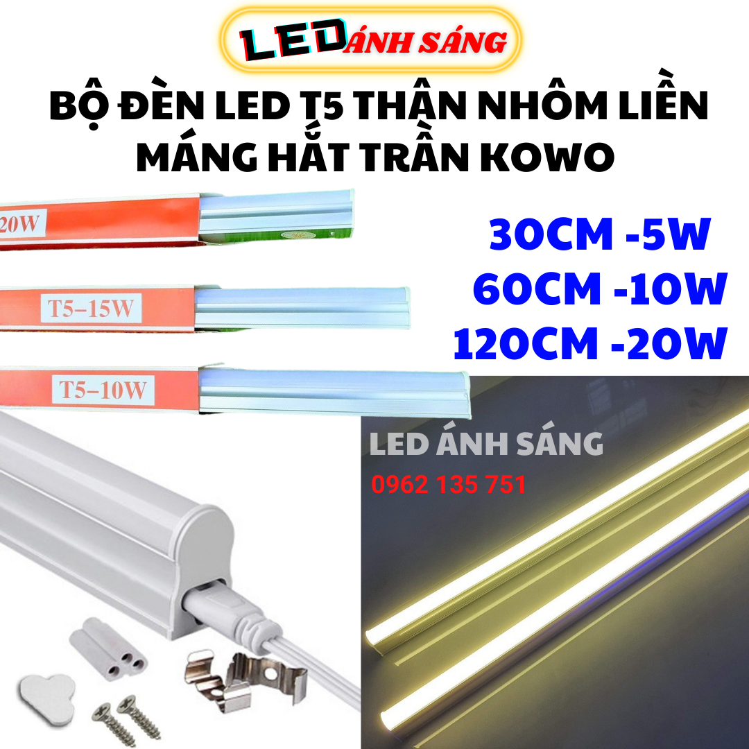 BỘ ĐÈN LED T5 MÁNG NHÔM LIỀN THÂN KOWO TRANG TRÍ HẮC TRẦN