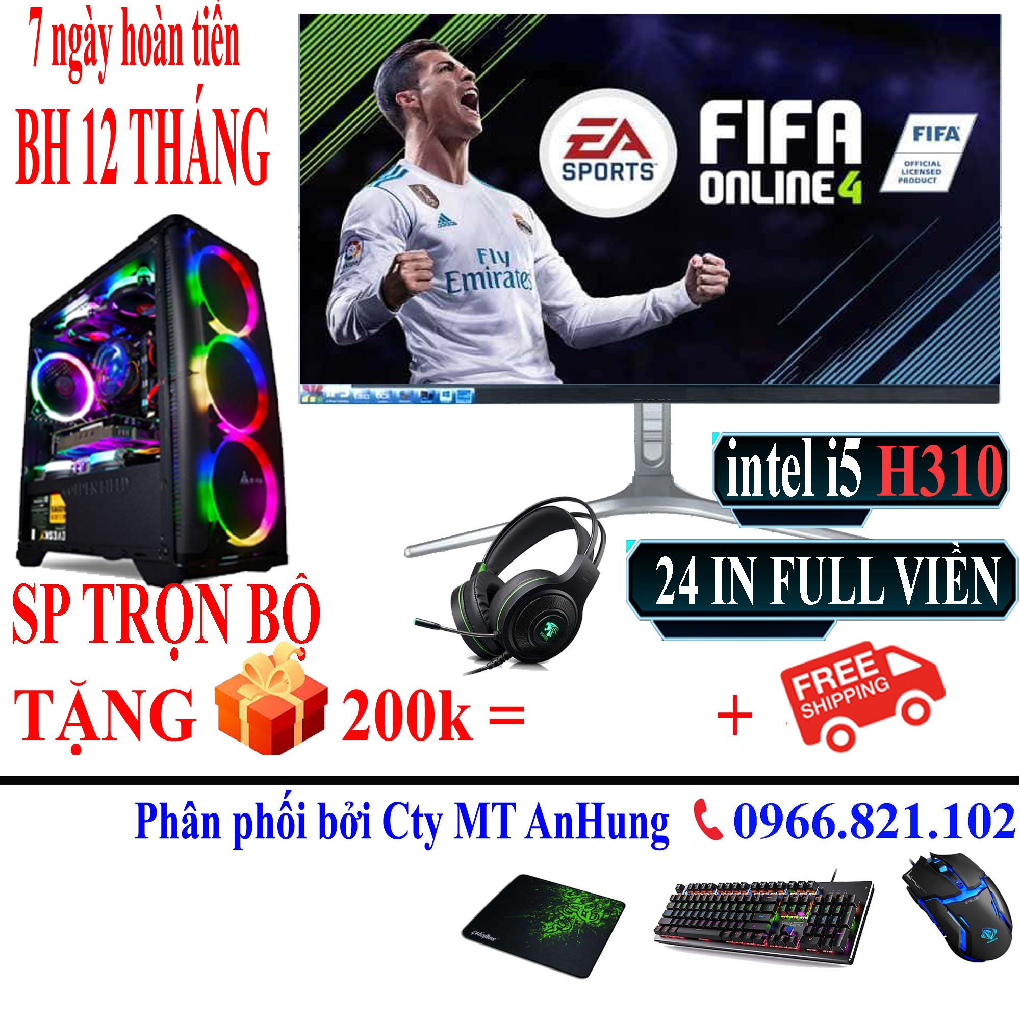 Bộ máy tính chơi game chip i5 9400f  màn 27inch MỚI 100%  chuyên game cf, lol, fifa, pubg, gata 5, Genshin Impact ...game giả lập bh 12 tháng