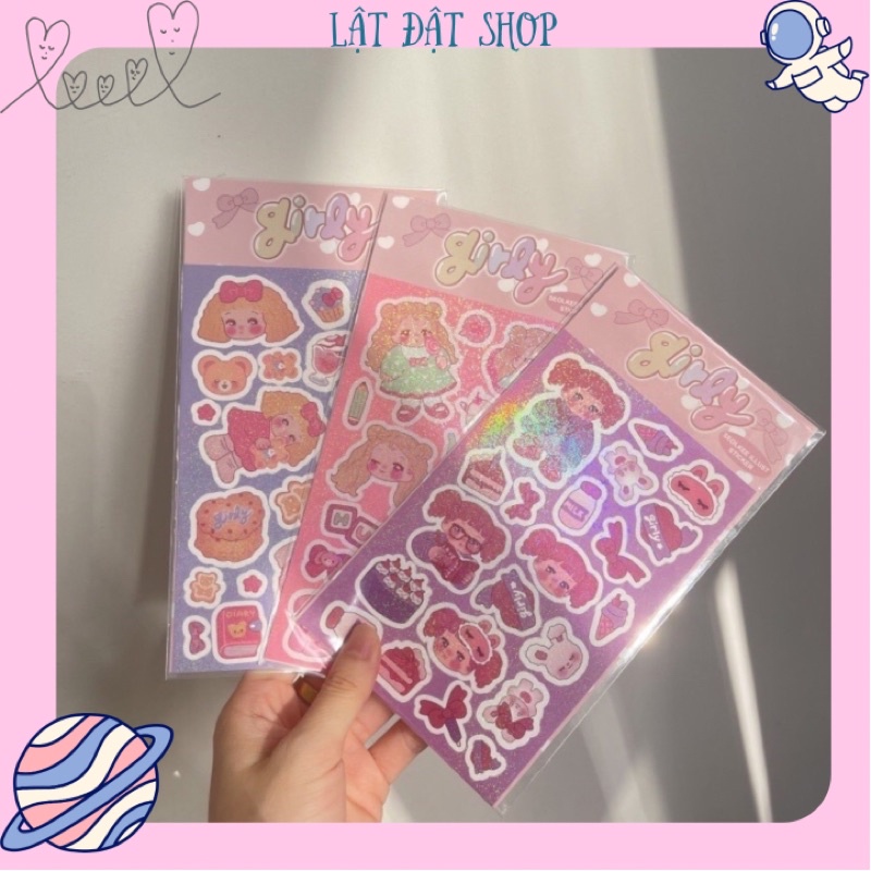 🌸 Sticker girly trang trí hình cô gái có kim tuyến lấp lánh 🌸