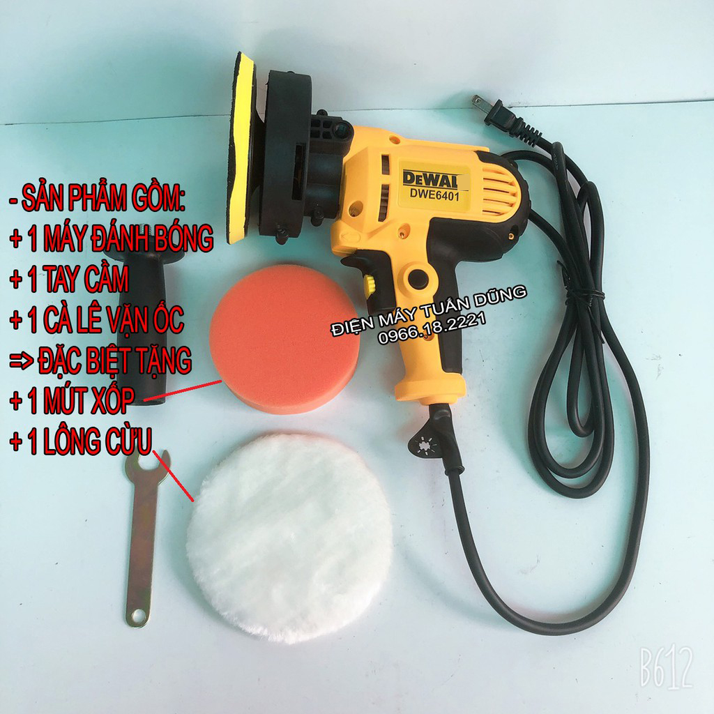 Máy đánh bóng ô tô De.Walt 700W TẶNG 1 MIẾNG MÚT XỐP VÀ 1 MIẾNG LÔNG CỪU CÓ CHỈNH TỐC ĐỘ Máy chạy êm