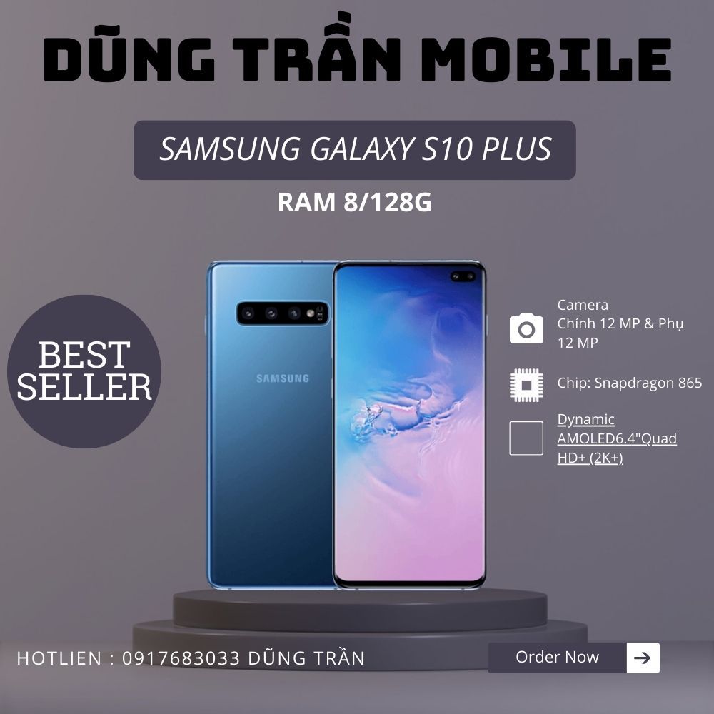 Điện thoại samsung s10 plus máy đẹp nguyên zin bản mỹ 1 sim ram 8/128g