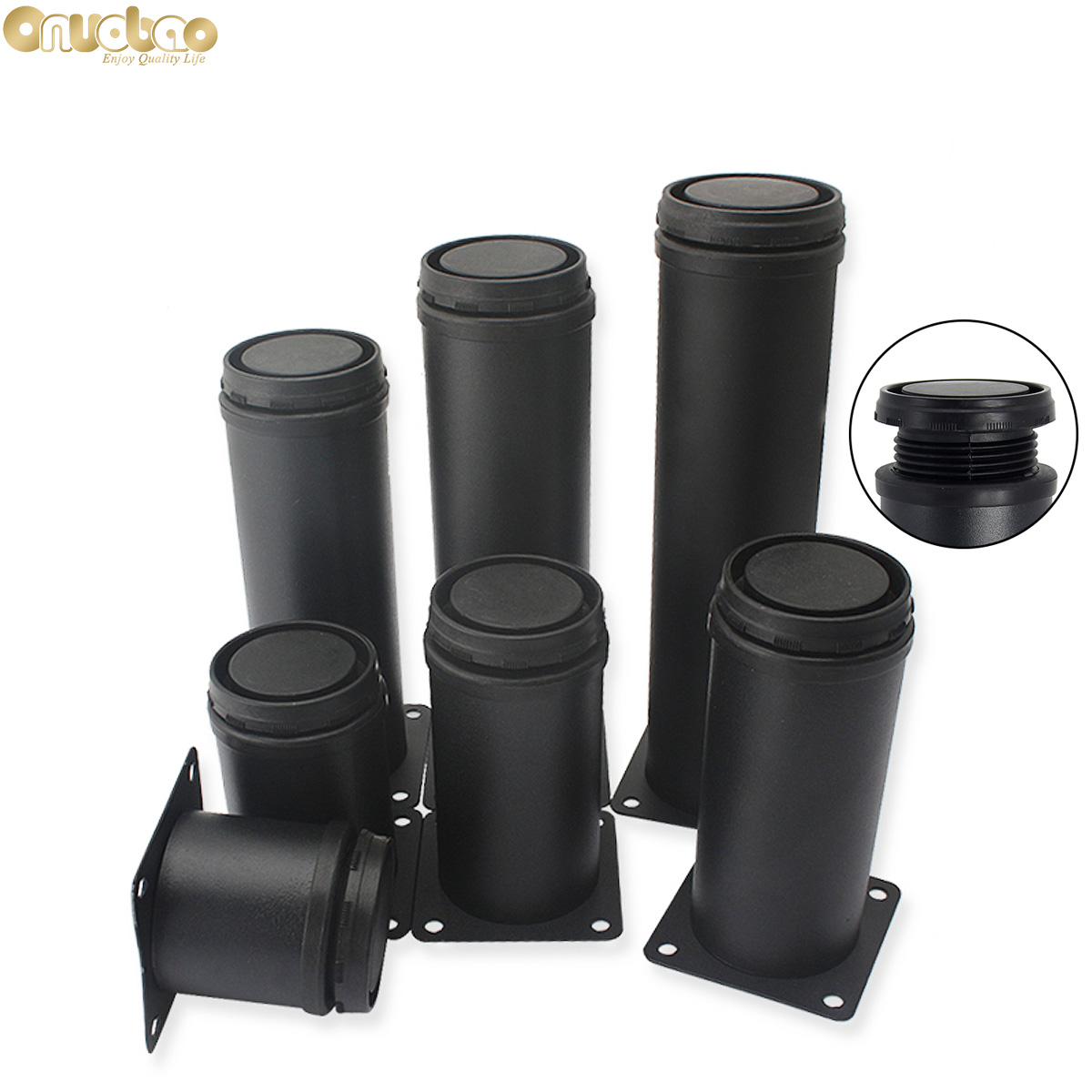 Onuobao 4 cái Chân ghế sofa có thể điều chỉnh bằng thép không gỉ Màu đen mờ 5-25 cm Chiều cao đồ nội thất có thể điều chỉnh Chân đồ nội thất kim loại Hỗ trợ chân Chân tủ có thể điều chỉnh Chân tủ TV bằng thép không gỉ