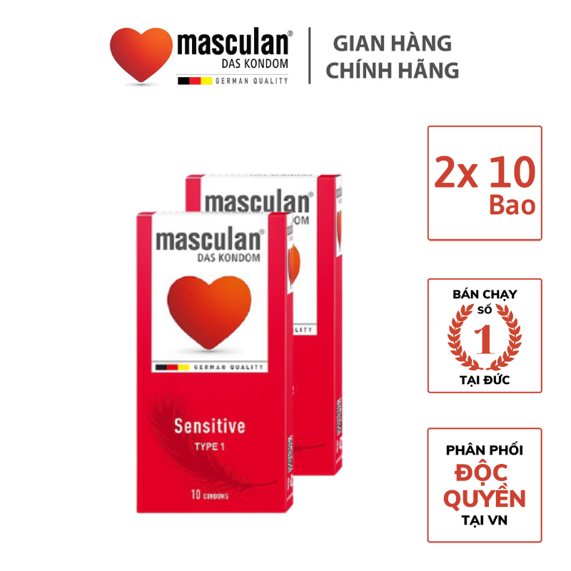 Combo 2 Hộp 10 Cái Bao Cao Su Masculan Sensitive - Mỏng Trơn Mịn Màng Cho Da Nhạy Cảm, Cao Cấp, Bao Cao Su Masculan Không Mùi Cao Su, Bán Chạy Nhất Tại Đức